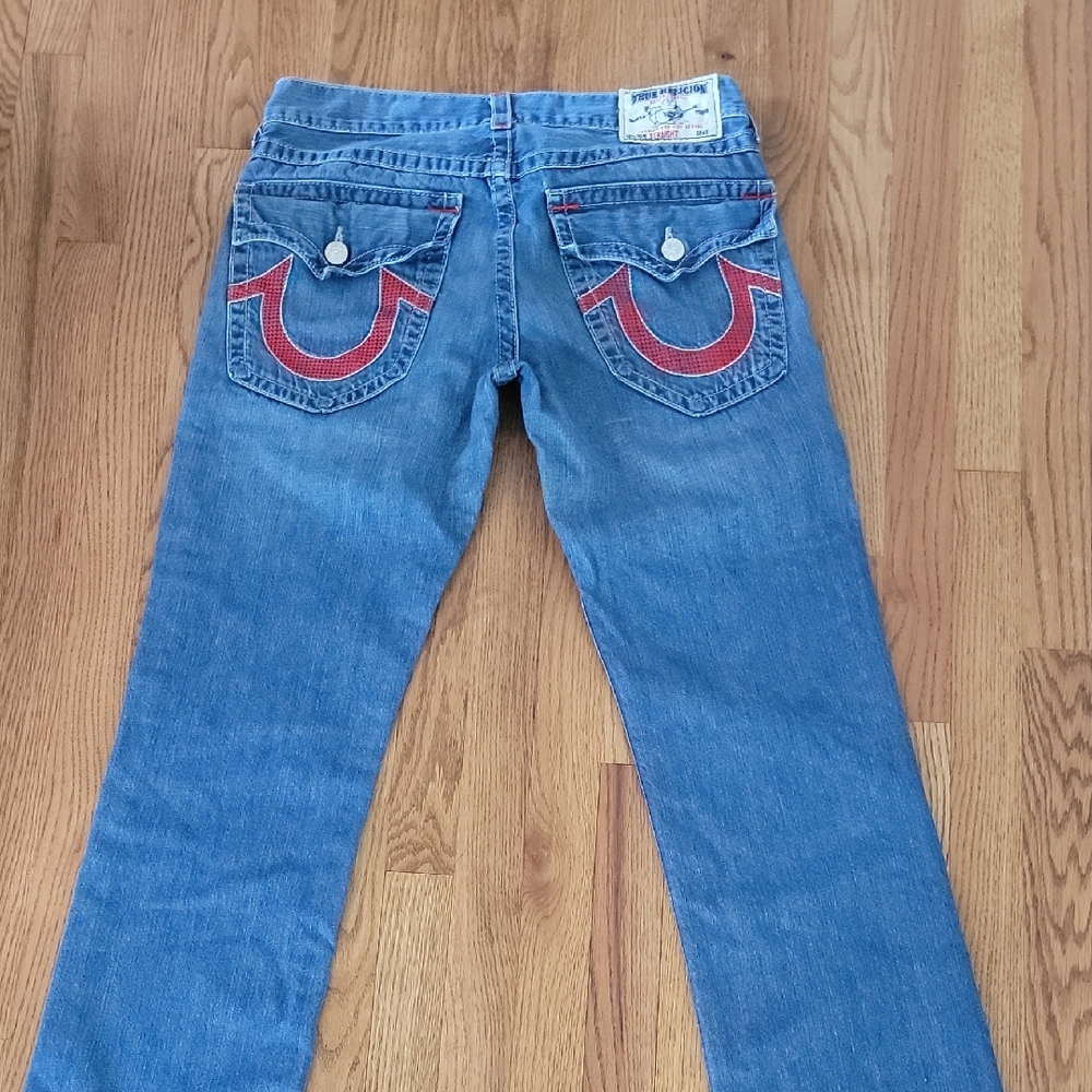Men's True Religion Blue and Red Boot Cut Jeans SZ 33